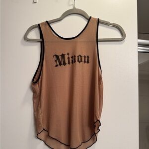 Miaou Beige Sheer Tank Top with Black Accents